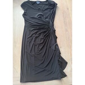 American Living Womens Black Ruched Side Ruffle Sheath Dress Size 6 Sleeveless.